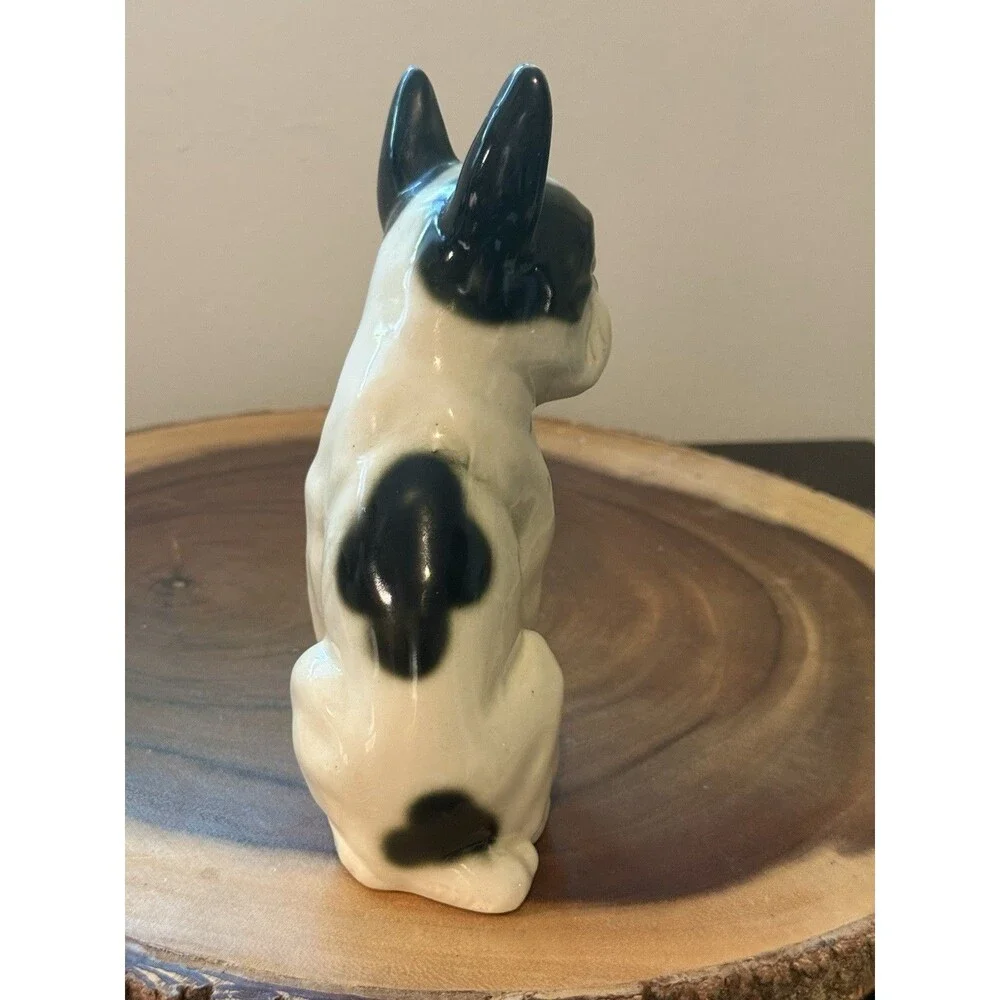 Vintage French Bulldog Statue Black & White 7 1/2” Tall